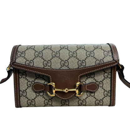 GUCCI GG Supreme Horsebit 1955 Mini Crossbody Beige Gold Hardware Gu579