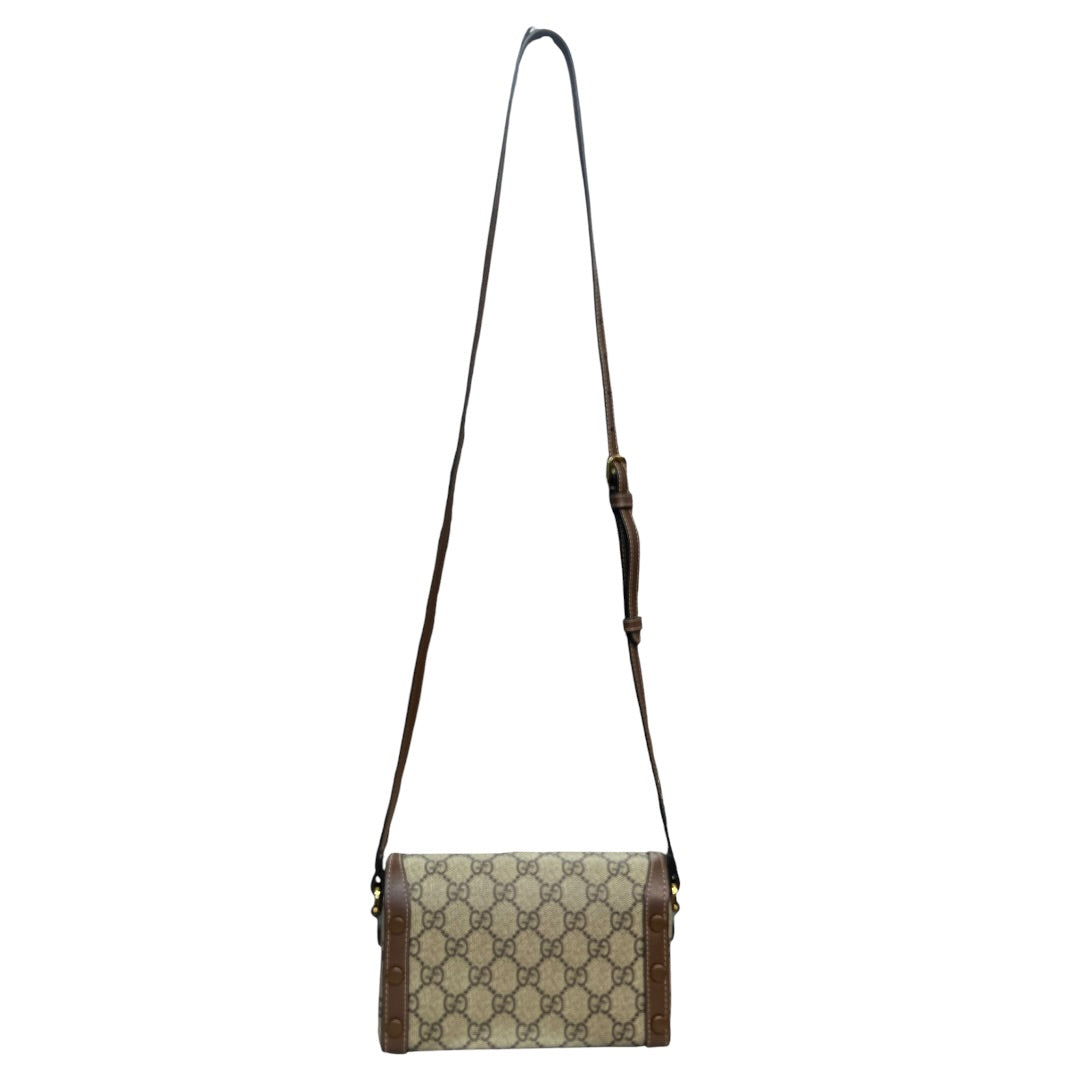 GUCCI GG Supreme Horsebit 1955 Mini Crossbody Beige Gold Hardware Gu579
