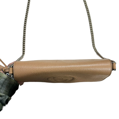 GUCCI Pebbled Leather Soho Chain Shoulder Bag Beige Gold Hardware Gu583