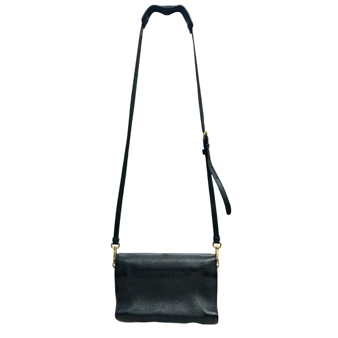 PRADA Vitello Daino Pebbled Leather Crossbody Flap Bag Black Gold Hardware PR189