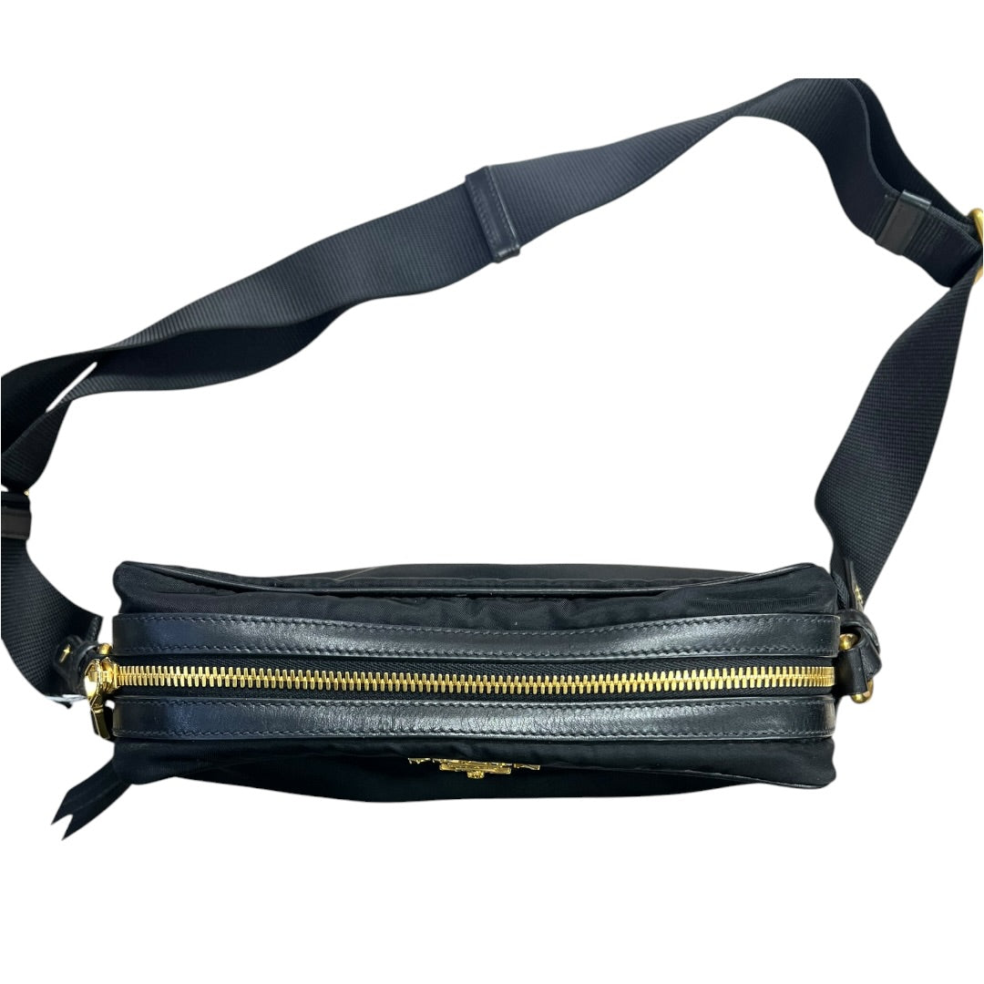 PRADA Tessuto Nylon Camera Shoulder Bag Black Gold Hardware PR188