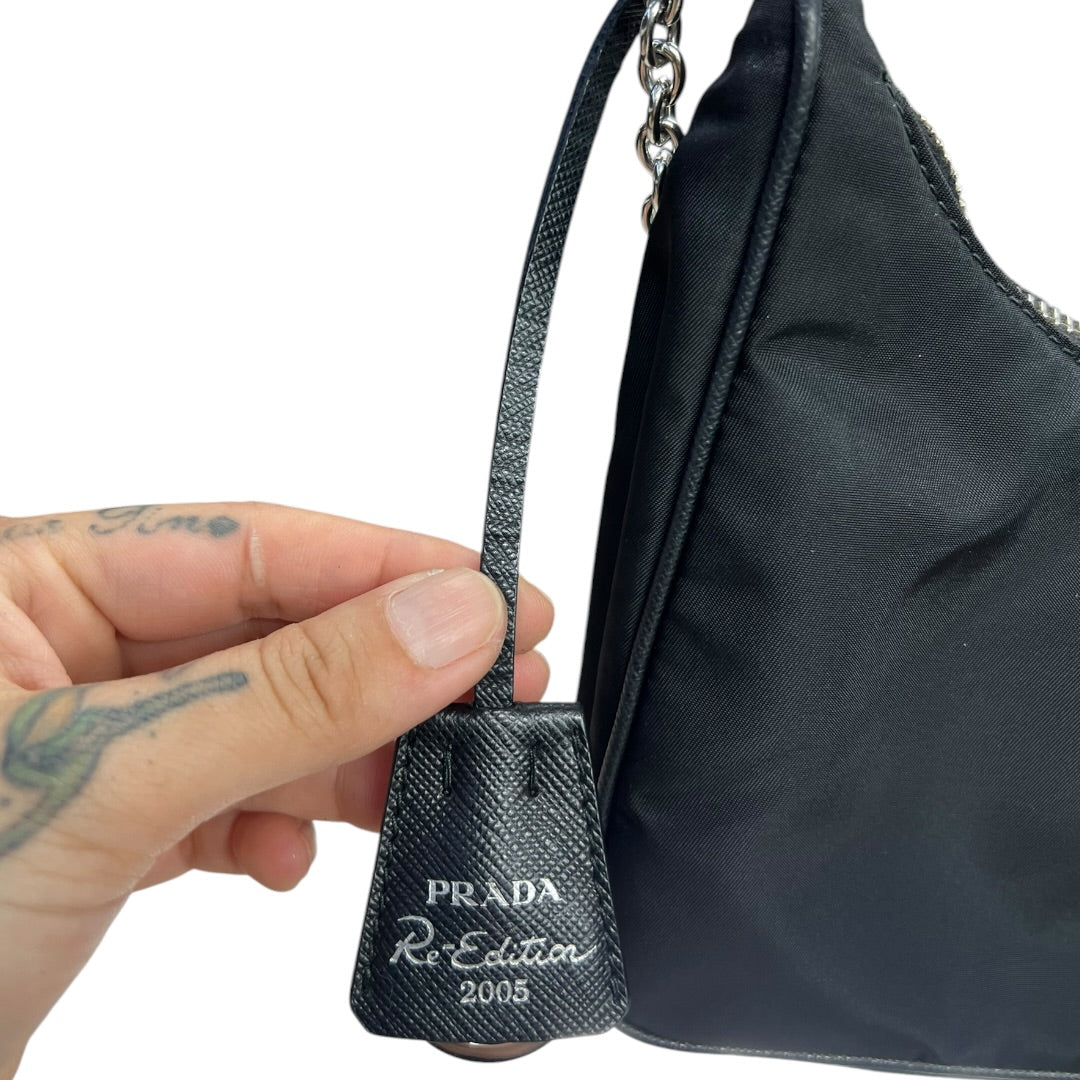 PRADA Re-Nylon Re-Edition 2005 Shoulder Bag Black Silver Hardware PR187