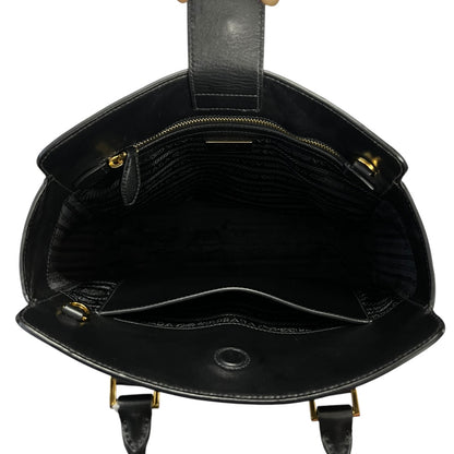 PRADA Saffiano Leather Tote Handbag Black Gold Hardware PR183