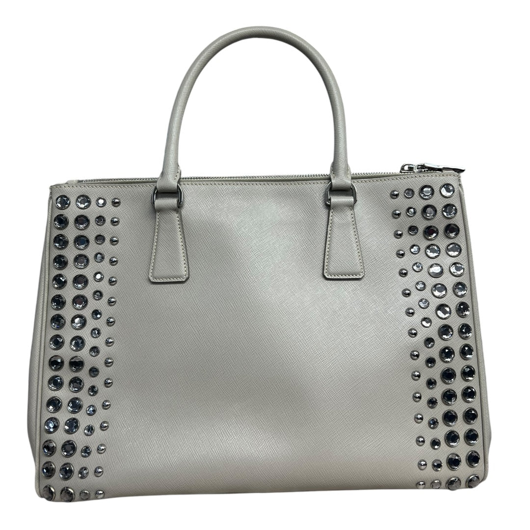 PRADA Saffiano Studded Galleria Tote Handbag Light Gray Silver Hardware PR185