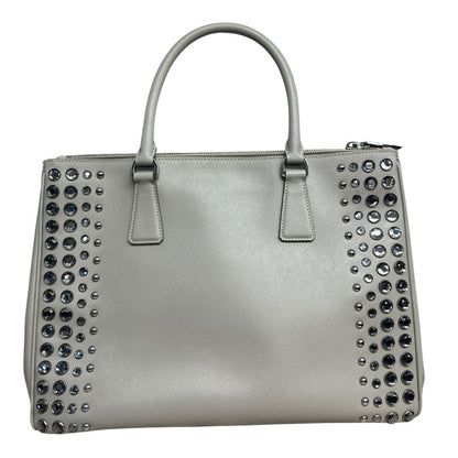 PRADA Saffiano Studded Galleria Tote Handbag Light Gray Silver Hardware PR185