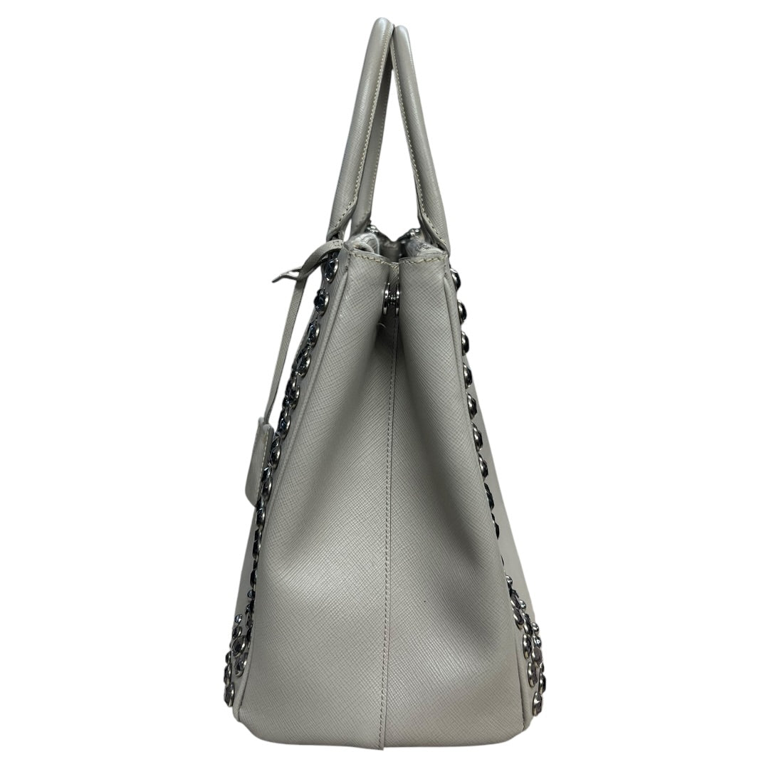PRADA Saffiano Studded Galleria Tote Handbag Light Gray Silver Hardware PR185