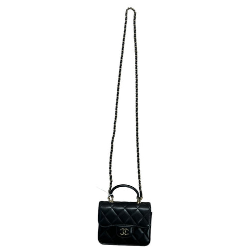 CHANEL Lambskin Mini Flap Handbag Black Gold Hardware CH2134