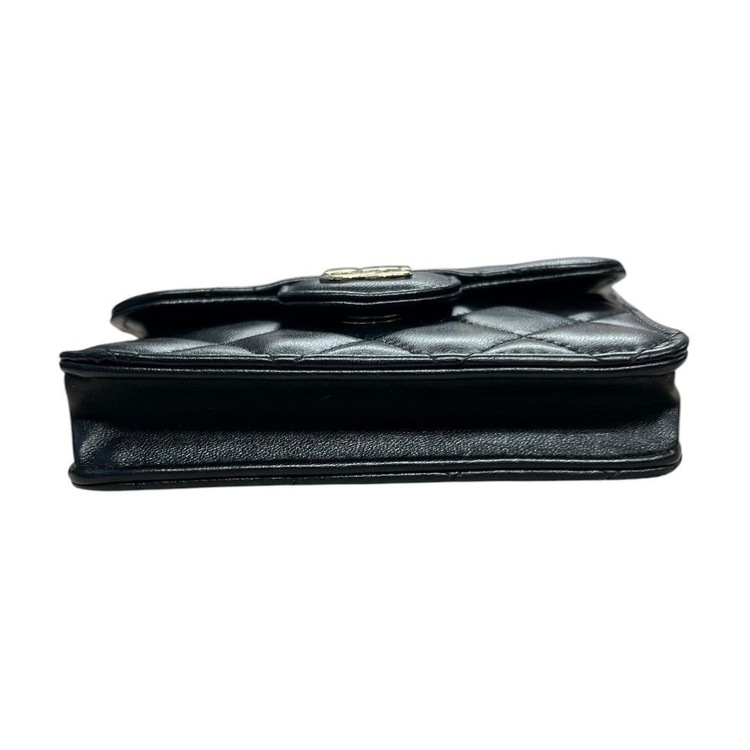 CHANEL Lambskin Mini Flap Handbag Black Gold Hardware CH2134