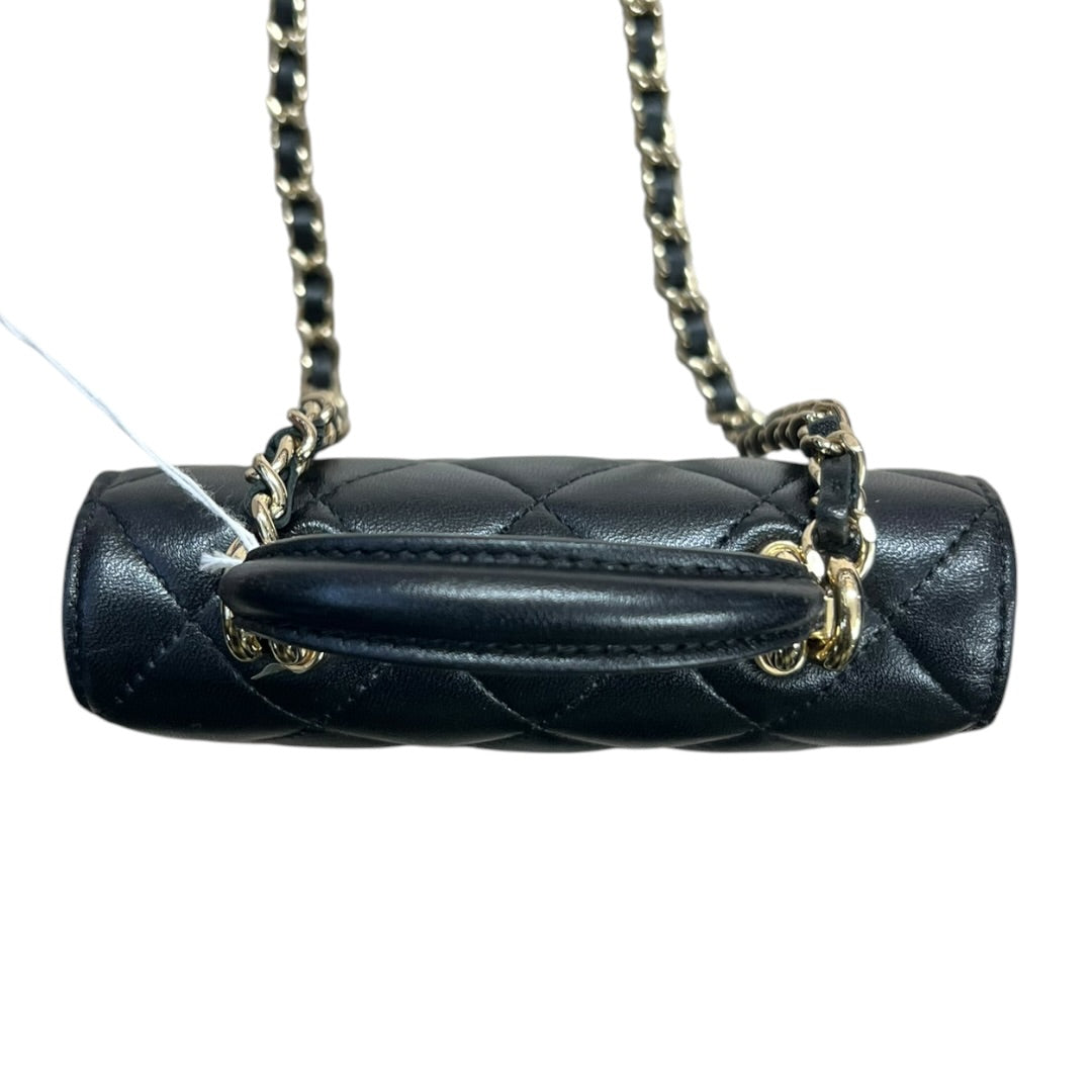CHANEL Lambskin Mini Flap Handbag Black Gold Hardware CH2134