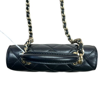 CHANEL Lambskin Mini Flap Handbag Black Gold Hardware CH2134