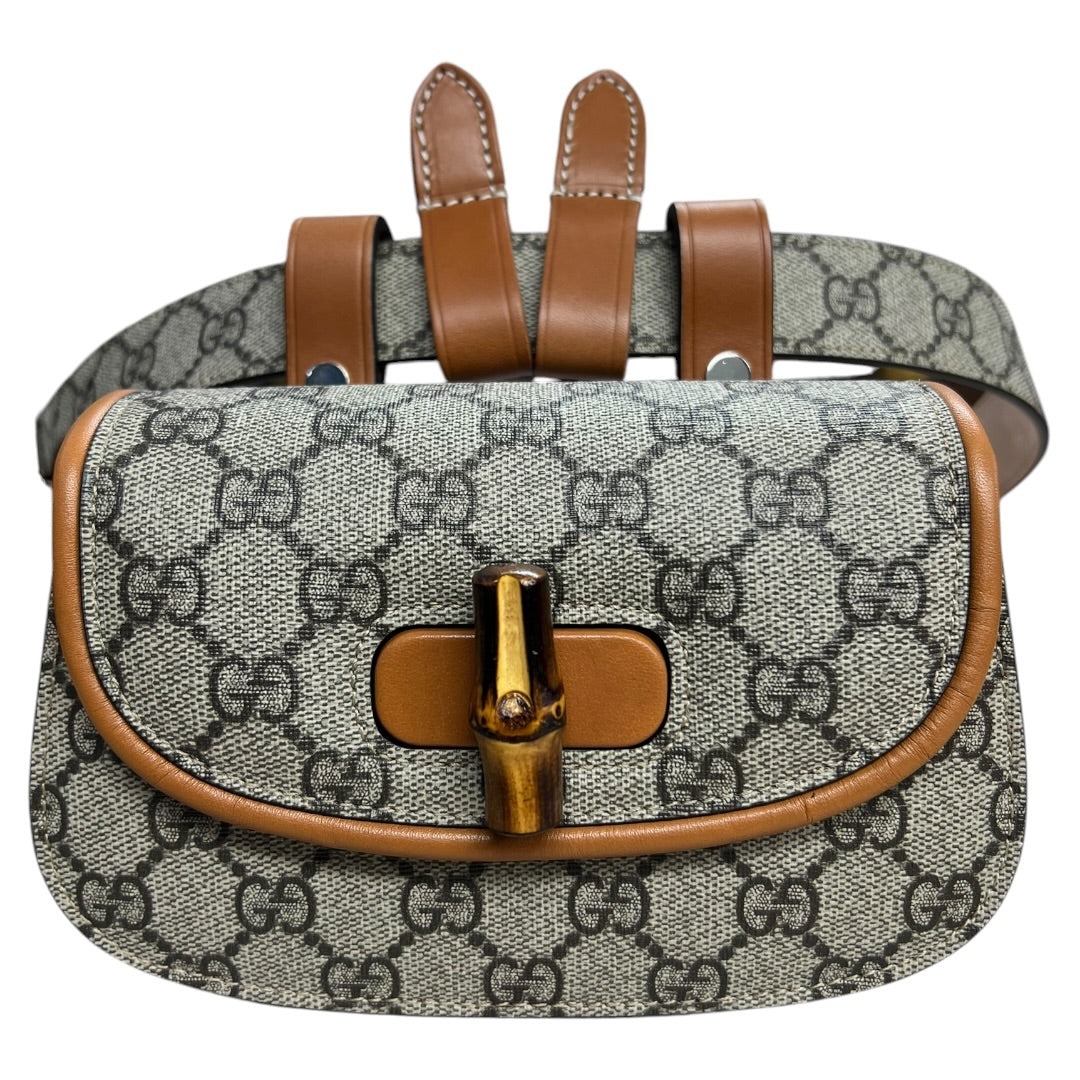 GUCCI GG Supreme Bamboo 1947 Mini Crossbody Beige Bamboo Hardware Gu582