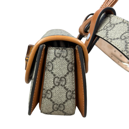 GUCCI GG Supreme Bamboo 1947 Mini Crossbody Beige Bamboo Hardware Gu582