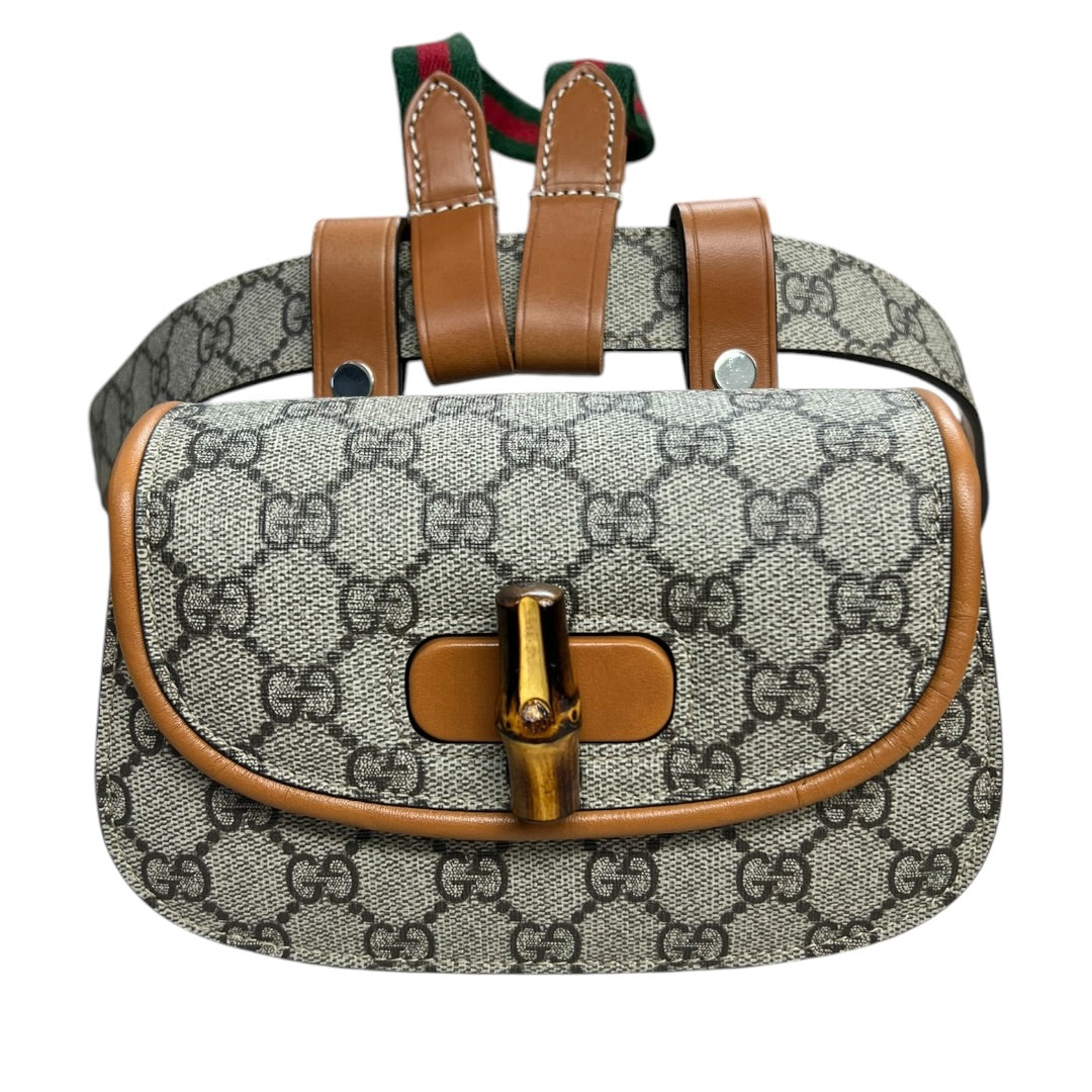 GUCCI GG Supreme Bamboo 1947 Mini Crossbody Beige Bamboo Hardware Gu582