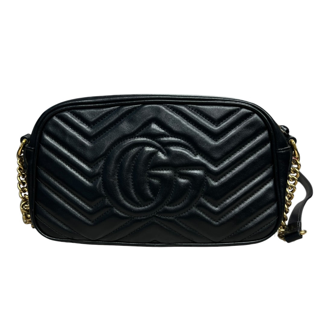 GUCCI Matelassé GG Marmont Small Camera Bag Black Gold Hardware Gu584