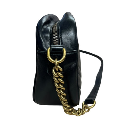 GUCCI Matelassé GG Marmont Small Camera Bag Black Gold Hardware Gu584