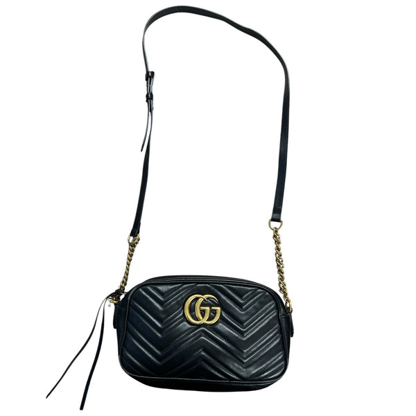 GUCCI Matelasse GG Marmont Small Camera Bag Black Gold Hardware Gu584
