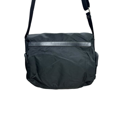 PRADA Tessuto Nylon Messenger Crossbody Bag Black Silver Hardware PR190