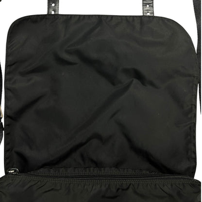 PRADA Tessuto Nylon Messenger Crossbody Bag Black Silver Hardware PR190