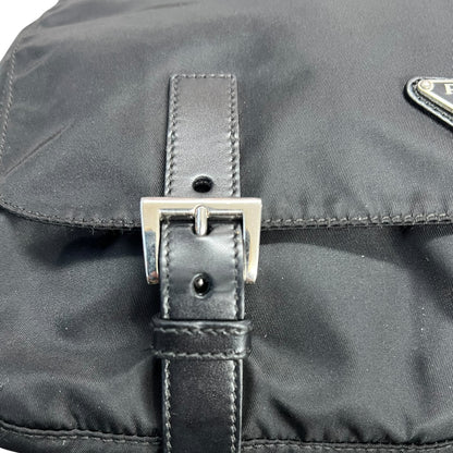 PRADA Tessuto Nylon Messenger Crossbody Bag Black Silver Hardware PR190