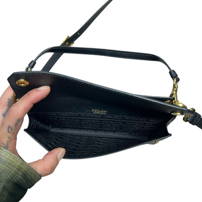 PRADA Saffiano Leather Flat Crossbody Shoulder Bag Black Gold Hardware PR191