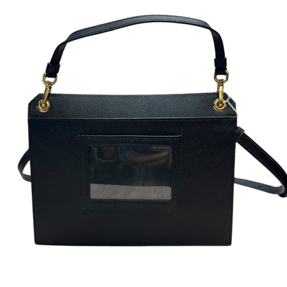 PRADA Saffiano Leather Flat Crossbody Shoulder Bag Black Gold Hardware PR191