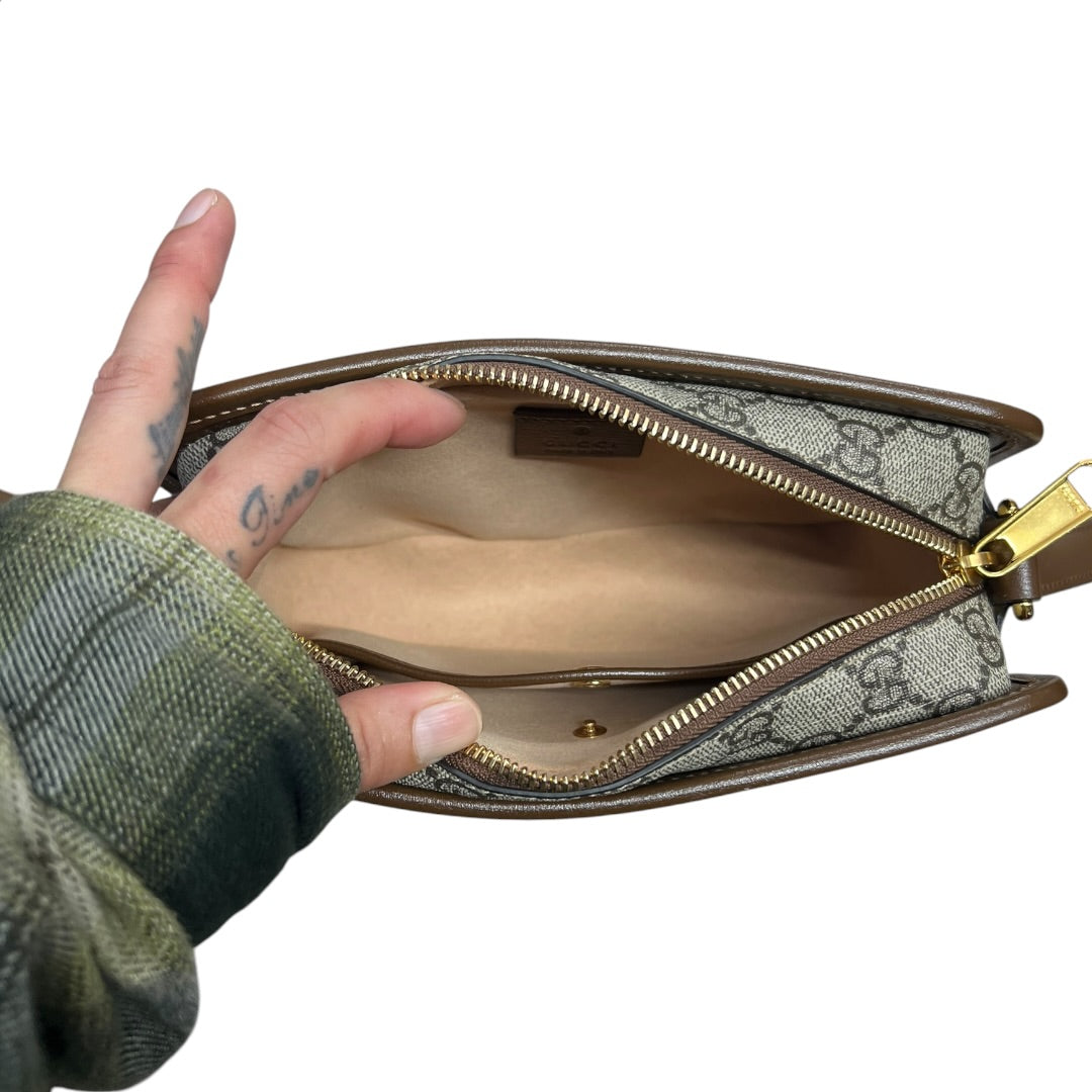 GUCCI GG Supreme Interlocking G Mini Shoulder Bag Beige Gold Hardware Gu580