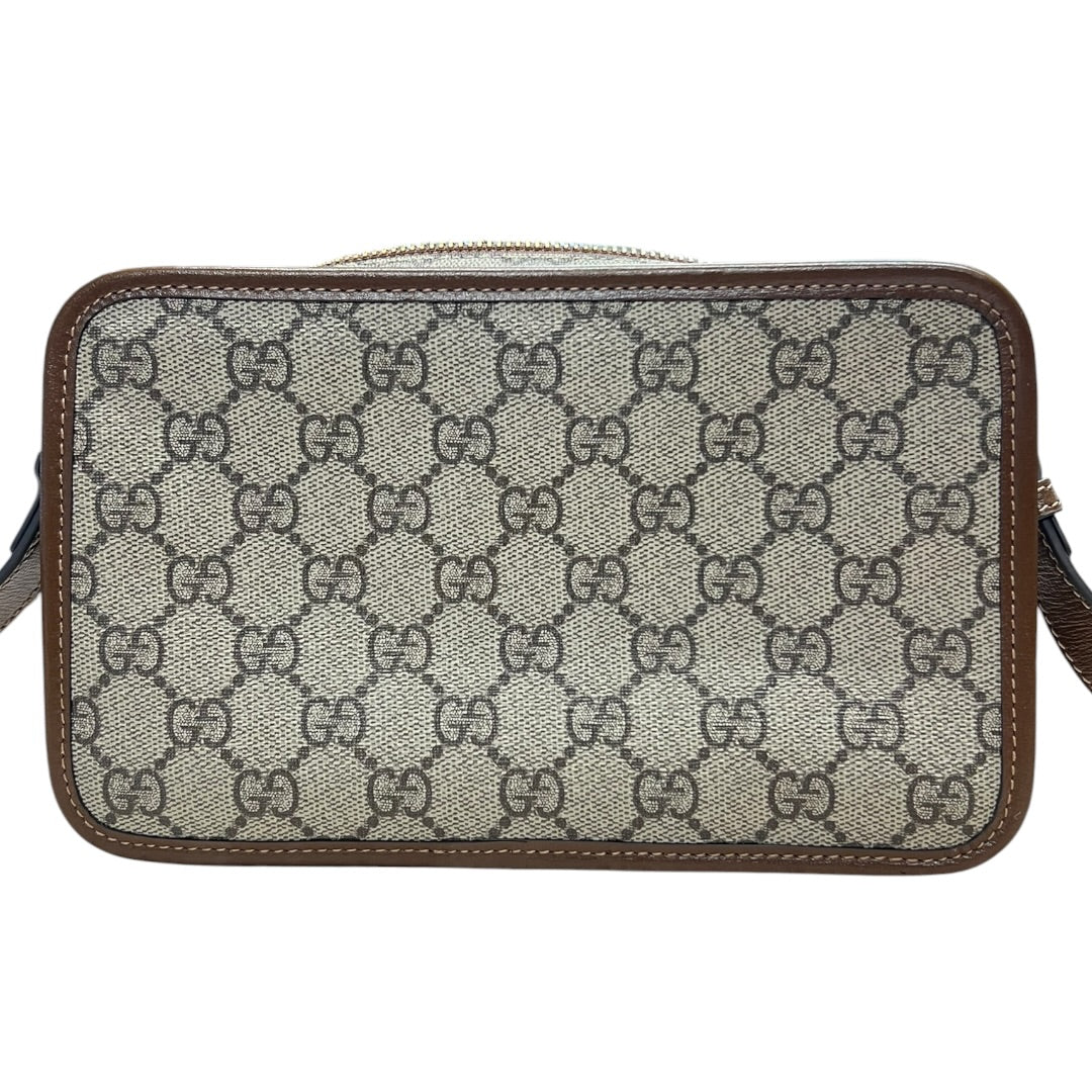 GUCCI GG Supreme Interlocking G Mini Shoulder Bag Beige Gold Hardware Gu580