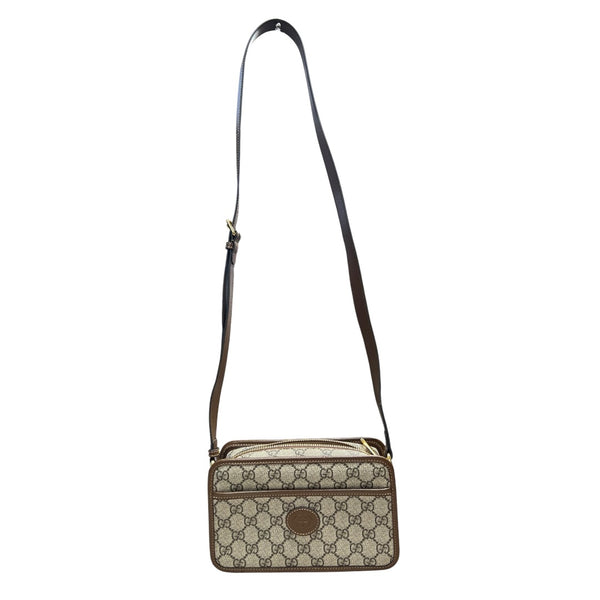 GUCCI GG Supreme Interlocking G Mini Shoulder Bag Beige Gold Hardware Gu580