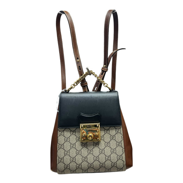 GUCCI GG Supreme Padlock Small Shoulder Bag Beige Brown Gold Hardware Gu581