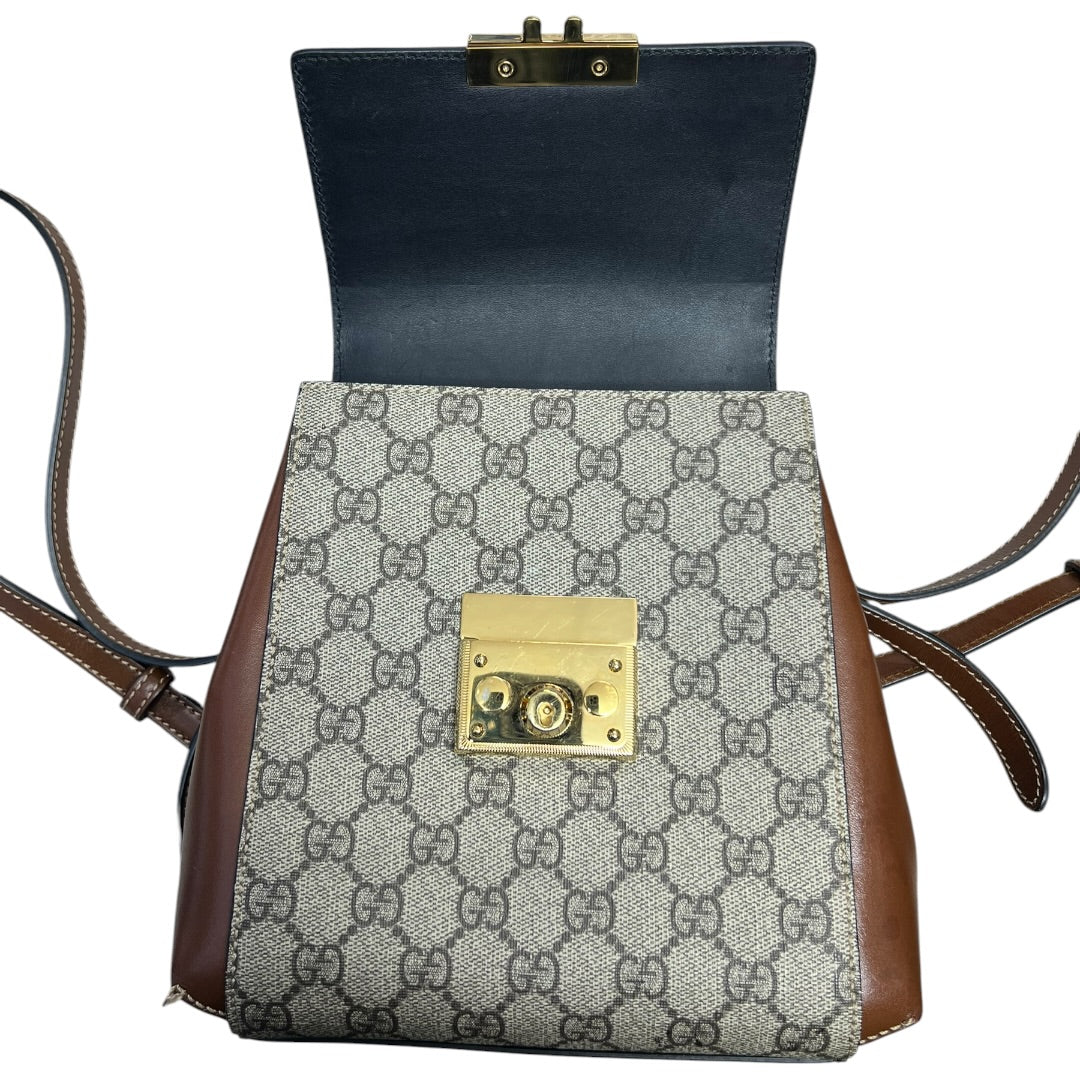 GUCCI GG Supreme Padlock Small Shoulder Bag Beige Brown Gold Hardware Gu581