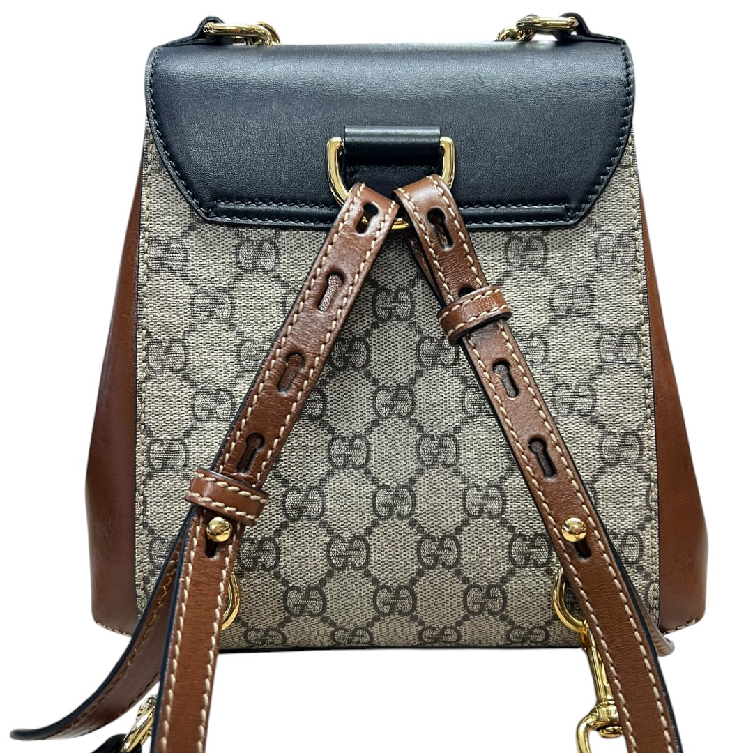 GUCCI GG Supreme Padlock Small Shoulder Bag Beige Brown Gold Hardware Gu581