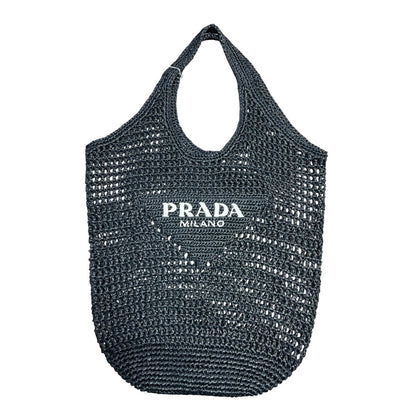 PRADA Crochet Raffia Tote Bag Black PR184