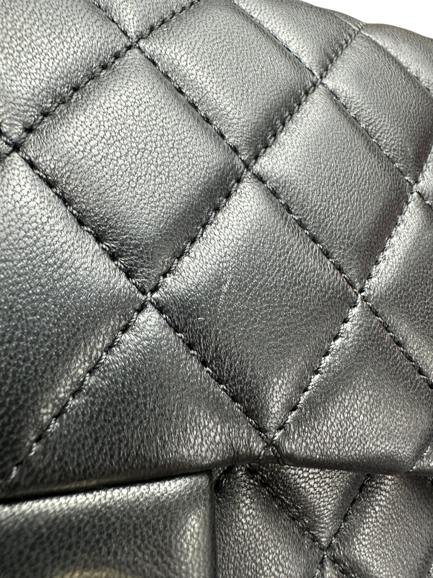 CHANEL Lambskin Classic Flap Pearl Chain Shoulder Bag Black Gold Hardware CH2141