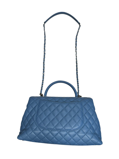 CHANEL Caviar Coco Handle Top Handle Bag Blue Silver Hardware CH2142
