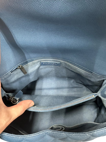 CHANEL Caviar Coco Handle Top Handle Bag Blue Silver Hardware CH2142