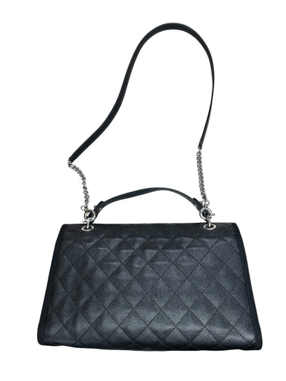 CHANEL Caviar Quilted Top Handle Flap Bag Black Silver Hardware CH2143