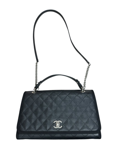 CHANEL Caviar Quilted Top Handle Flap Bag Black Silver Hardware CH2143