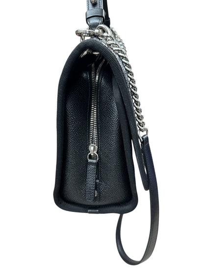 CHANEL Caviar Quilted Top Handle Flap Bag Black Silver Hardware CH2143