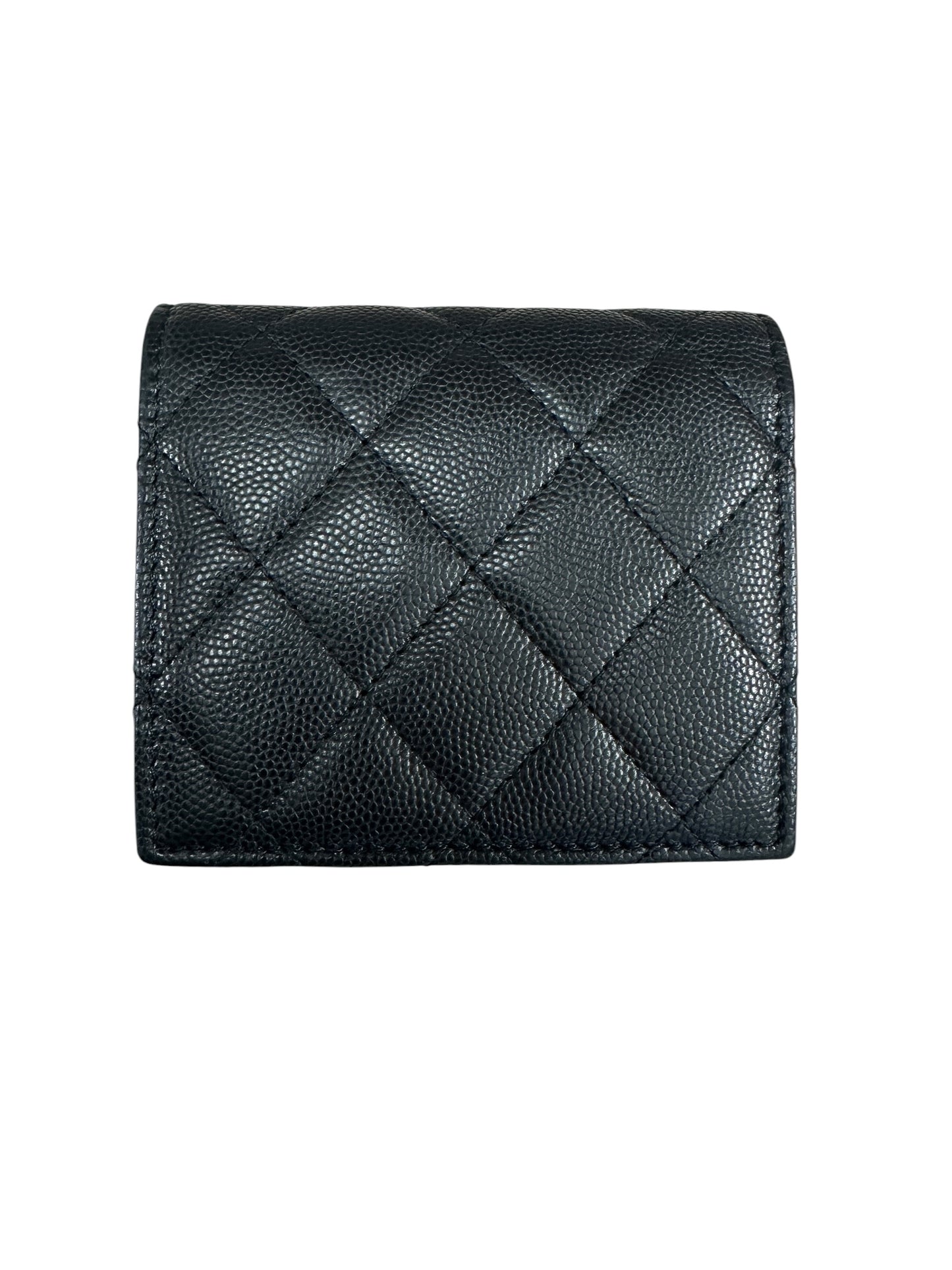 CHANEL Caviar Quilted Compact Bifold Wallet Black Gold Hardware CH2147