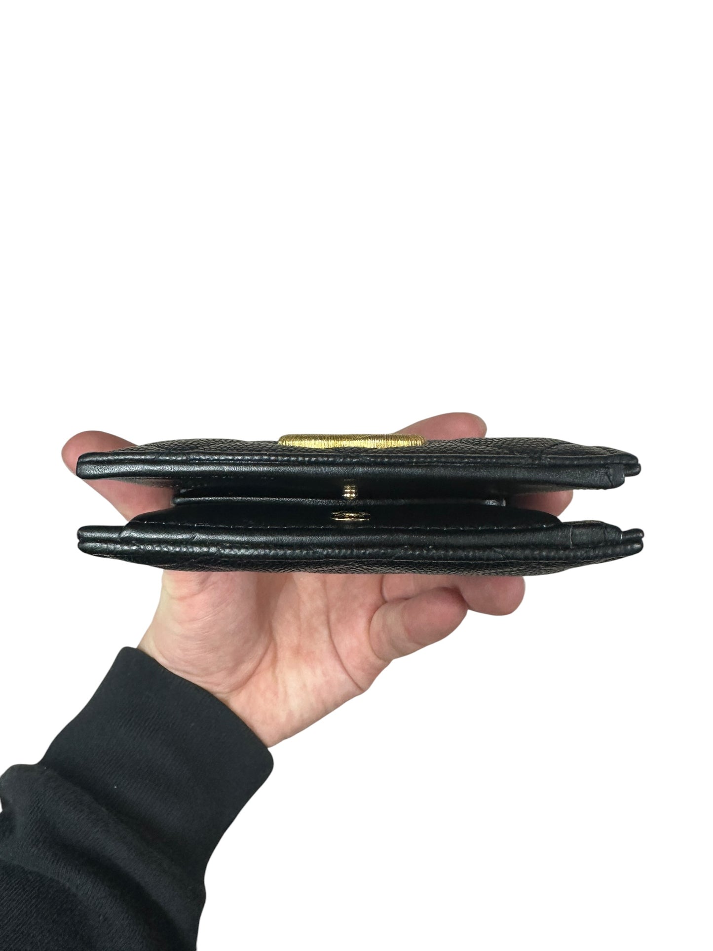 CHANEL Caviar Quilted Compact Bifold Wallet Black Gold Hardware CH2147