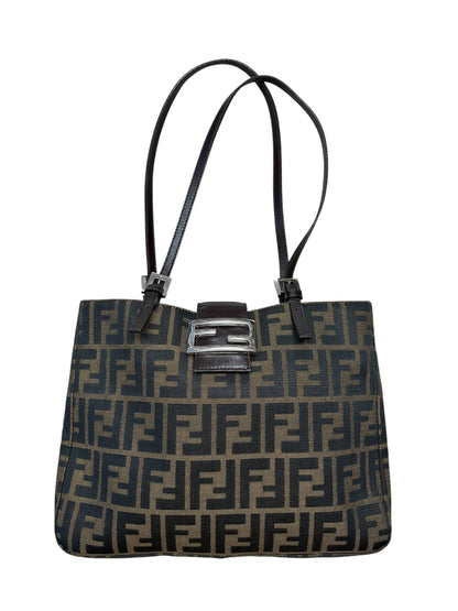 FENDI Zucca Canvas Mamma Baguette Tote Bag Brown FE371