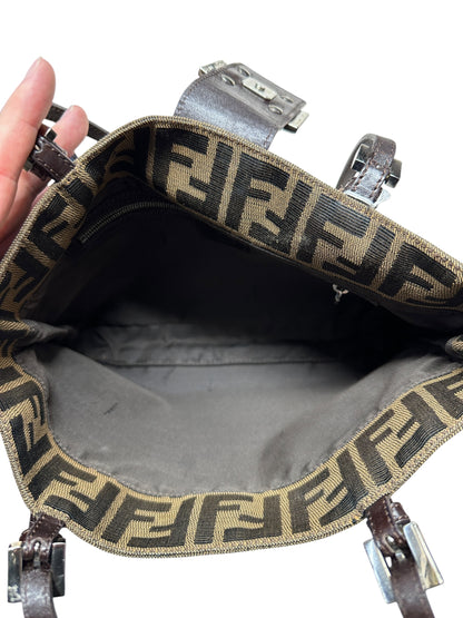 FENDI Zucca Canvas Mamma Baguette Tote Bag Brown FE371