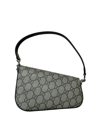 GUCCI GG Supreme Horsebit 1955 Shoulder Bag Beige Silver Hardware GU591
