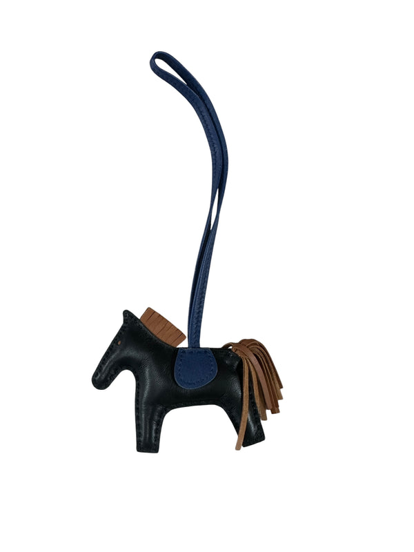 HERMES Milo Lambskin Rodeo PM Bag Charm Black Blue Tan HE451