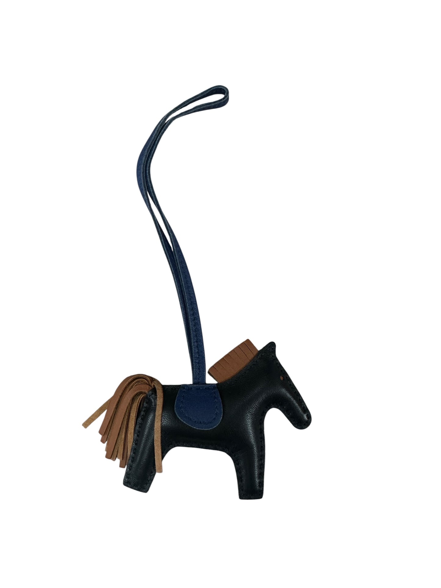 HERMES Milo Lambskin Rodeo PM Bag Charm Black Blue Tan HE451