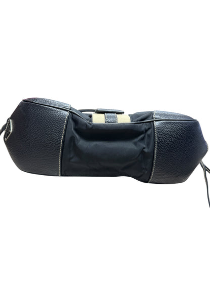PRADA Tessuto Nylon Leather Buckle Handbag Black Silver Hardware PR195