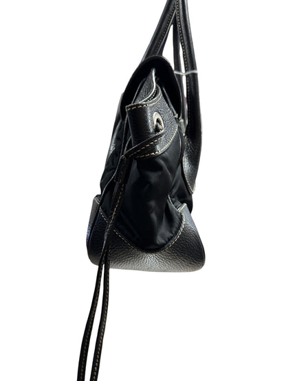 PRADA Tessuto Nylon Leather Buckle Handbag Black Silver Hardware PR195