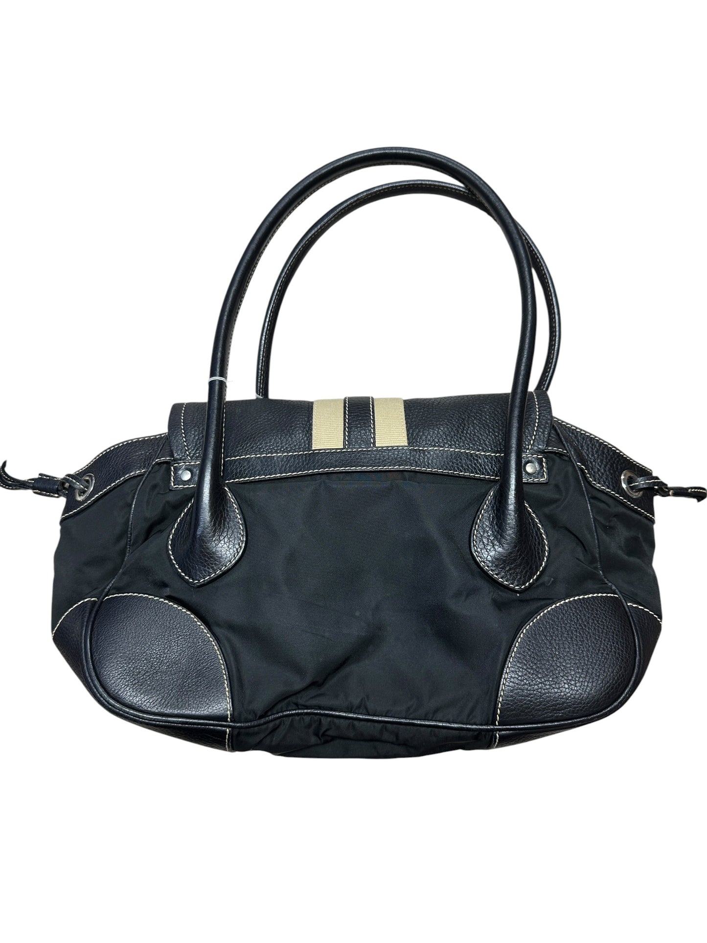 PRADA Tessuto Nylon Leather Buckle Handbag Black Silver Hardware PR195