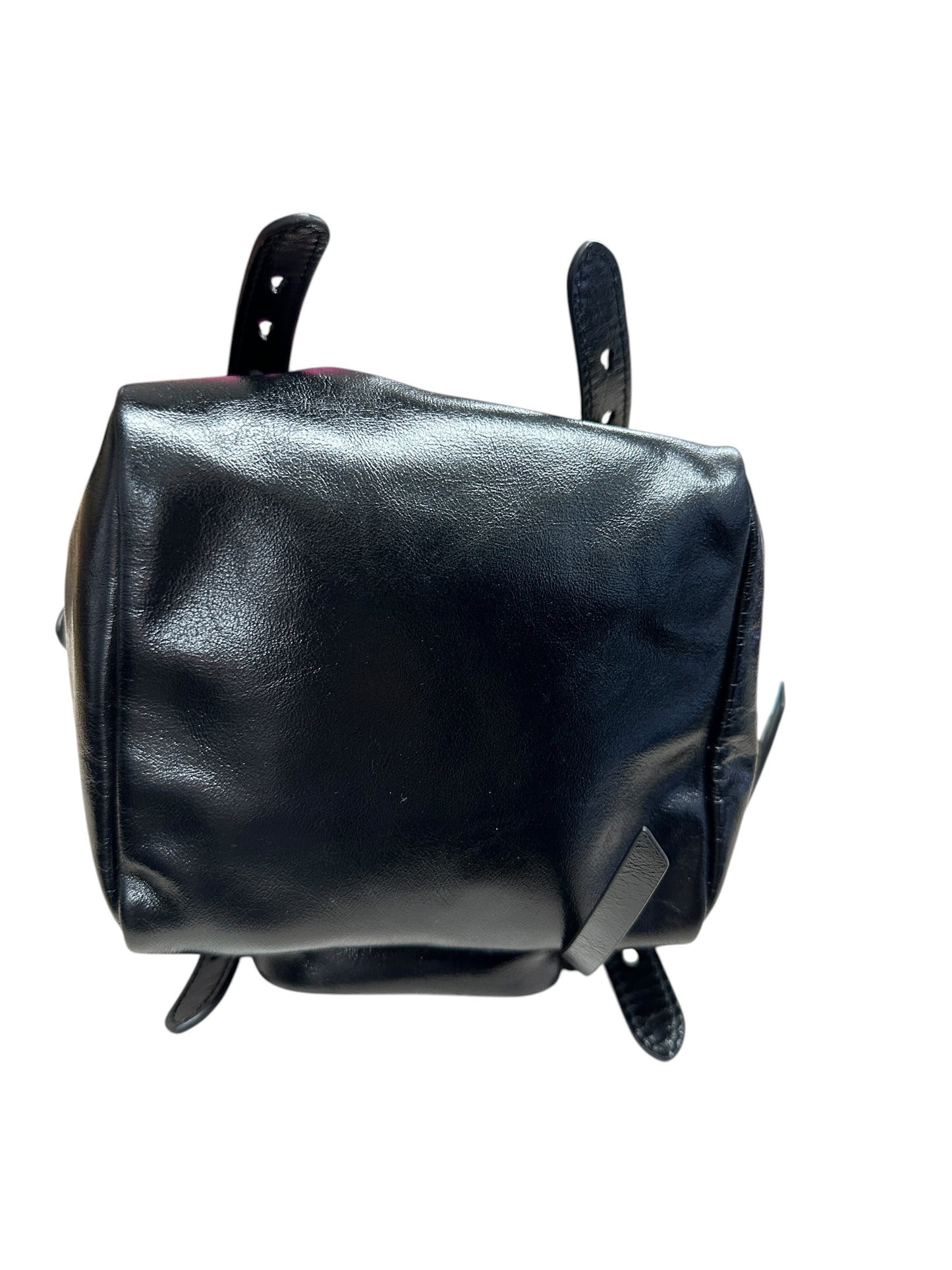 PRADA Glace Calfskin Multi Pocket Shoulder Bag Black Gold Hardware PR196