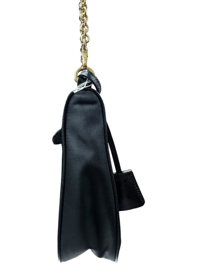 PRADA Re-Edition 2005 Nylon Chain Shoulder Bag Black Gold Hardware PR197